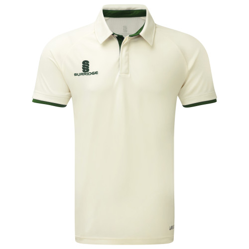 Surridge Ergo Short Sleeve Cricket Shirt-Ivory/Green-SB
