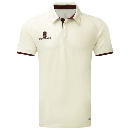 Surridge Ergo Short Sleeve Cricket Shirt-Ivory/Maroon-Large