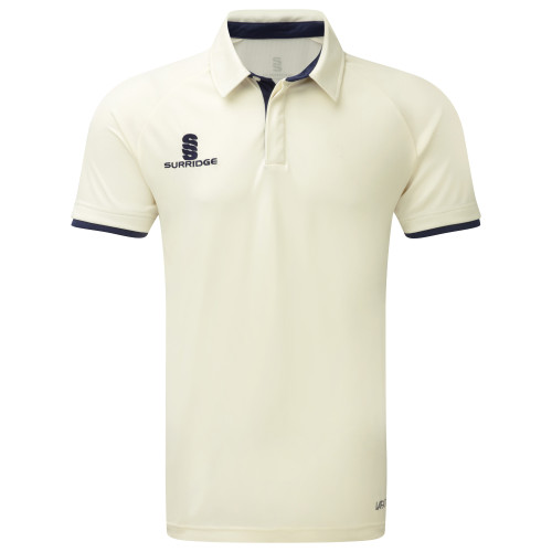 Surridge Ergo Short Sleeve Cricket Shirt-Ivory/Navy-Youth