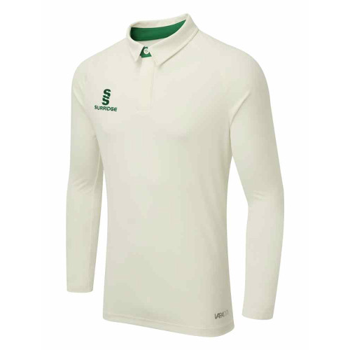 Surridge Ergo Long Sleeve Cricket Shirt-Ivory/Green-Youth