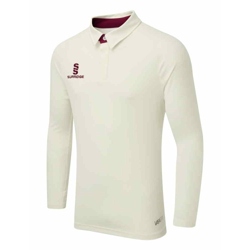 Surridge Ergo Long Sleeve Cricket Shirt-Ivory/Maroon-Large
