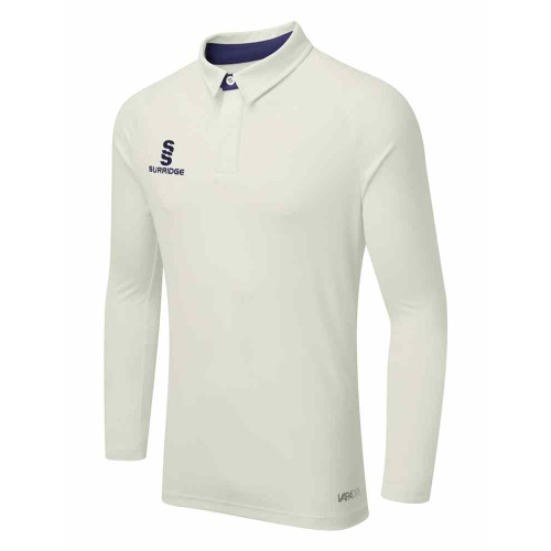Surridge Ergo Long Sleeve Cricket Shirt-Ivory/Navy-XL
